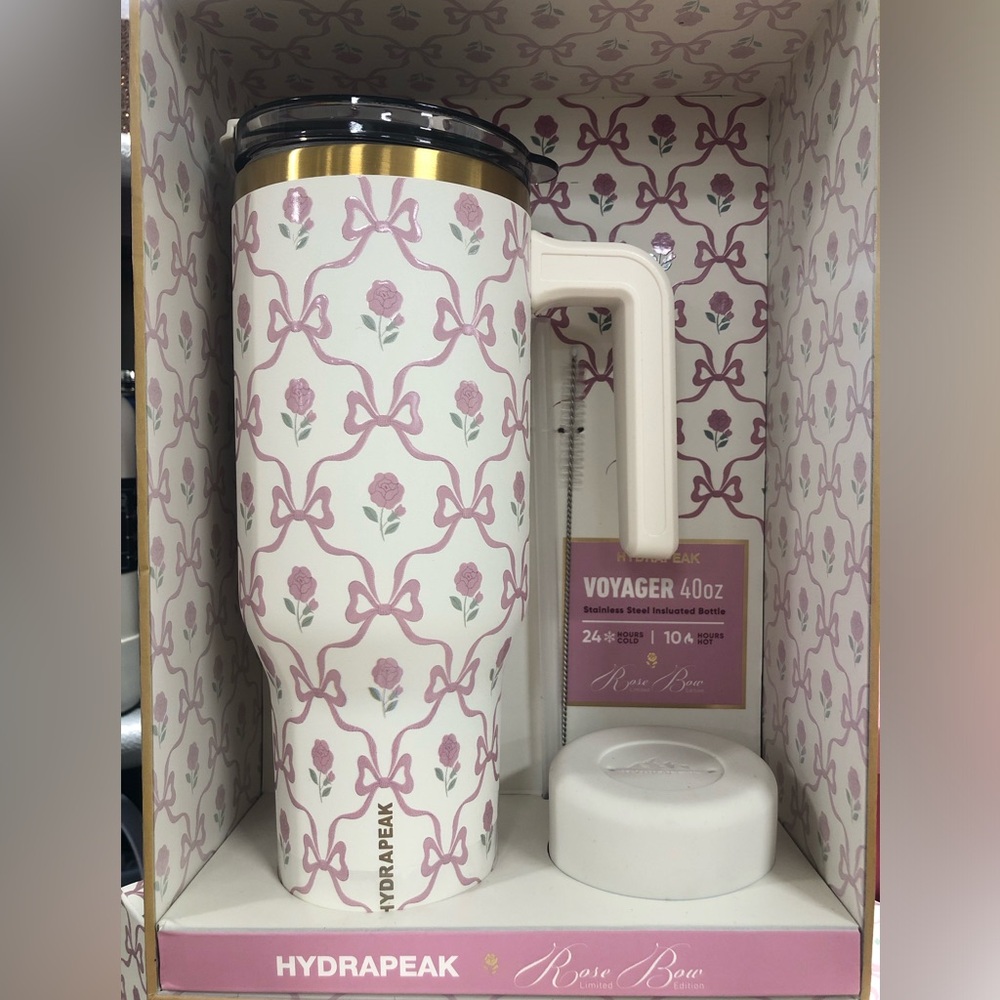Rose Bow Insulated Stainless Steel Water Bottle Set - 40oz NIB